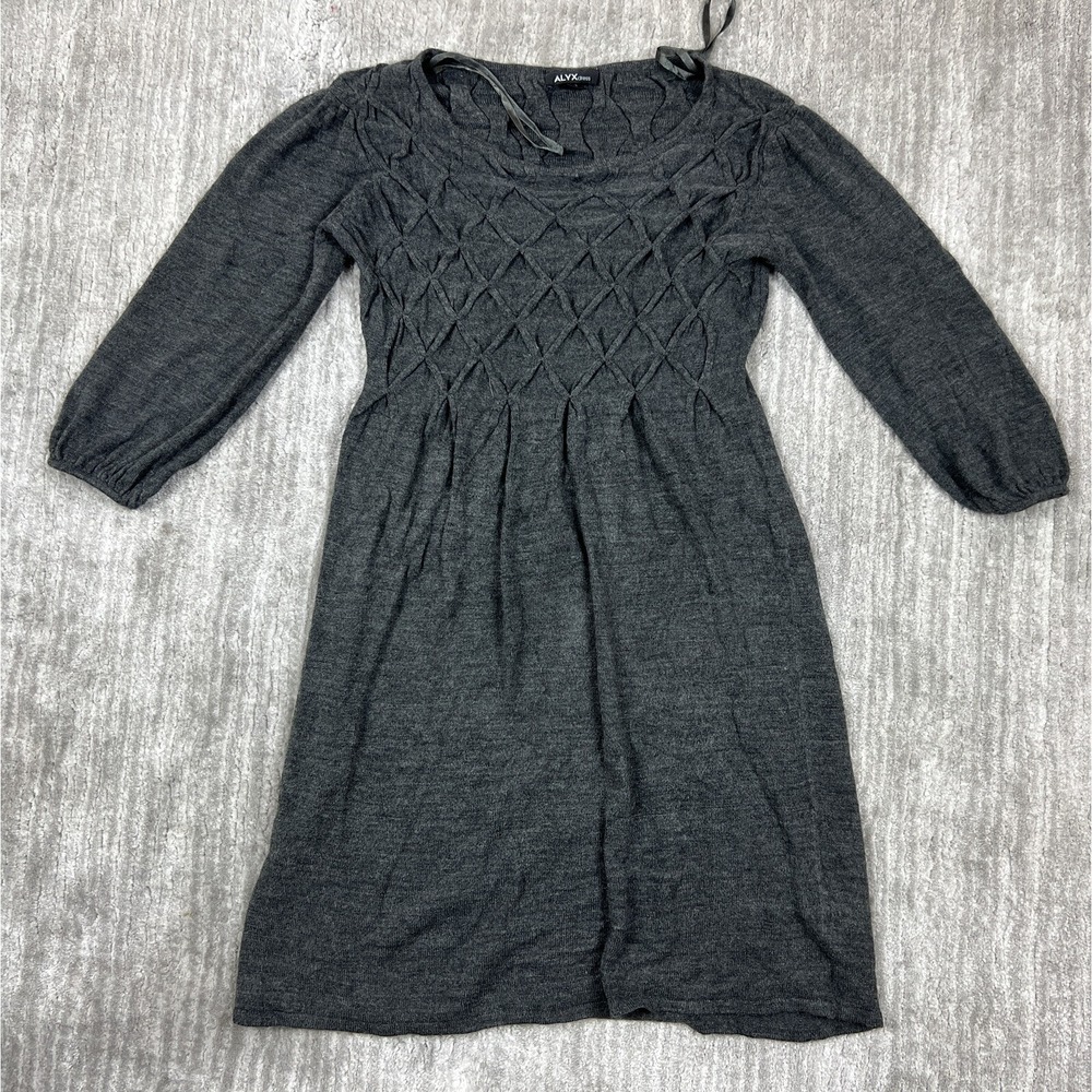 ALYX Dress Womens Small Solid Gray Knit Basic Round Neckline 3/4 Sleeve